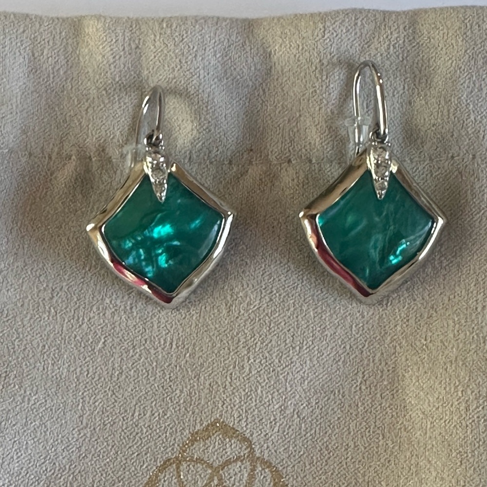 Kendra Scott Joelle Drop Earrings In Silver and Bright Aqua - Picture 2 of 4